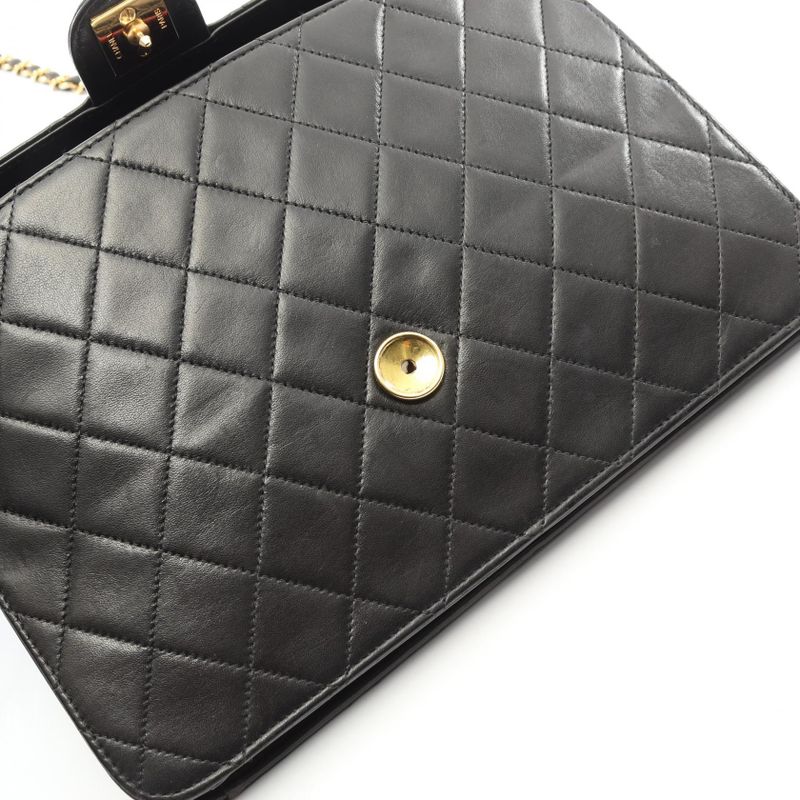 Chanel Shoulder Bag Matelasse Black Lambskin Matelasse Push Lock Chain Shoulder