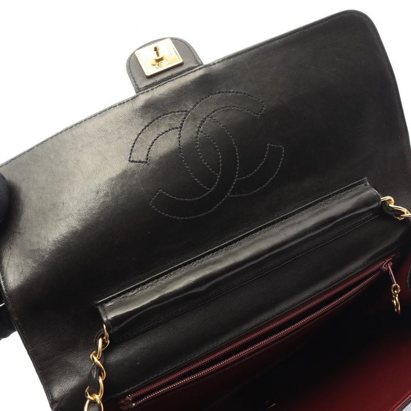 Chanel Shoulder Bag Matelasse Black Lambskin Matelasse Push Lock Chain Shoulder