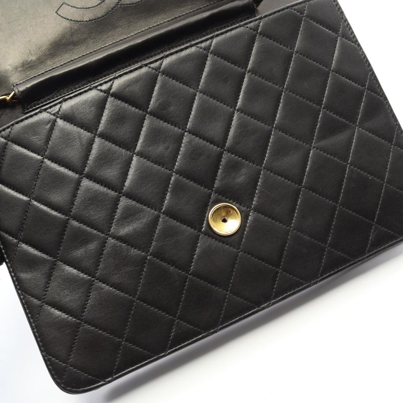 Chanel Shoulder Bag Matelasse Black Lambskin Matelasse Push Lock Chain Shoulder