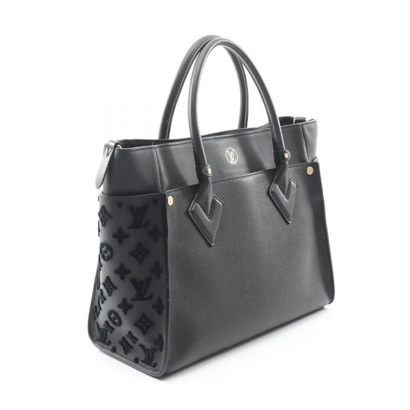 Louis Vuitton Handbag On My Side MM Monogram Taffetage Noir Black M53826 Noir