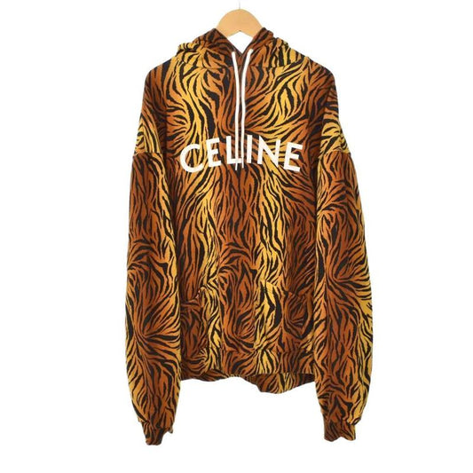 Celine Pullover Hoodie Logo Taiga Pattern Animal Pattern XL Brown 2y571582q