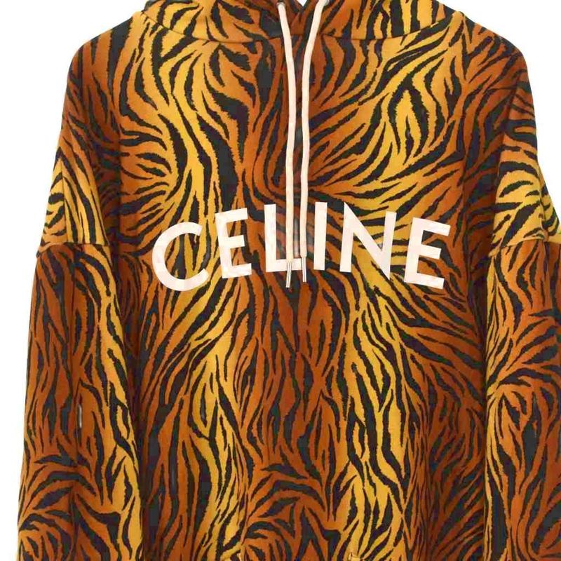 Celine Pullover Hoodie Logo Taiga Pattern Animal Pattern XL Brown 2y571582q