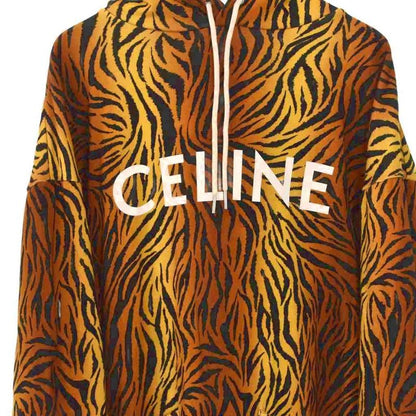 Celine Pullover Hoodie Logo Taiga Pattern Animal Pattern XL Brown 2y571582q