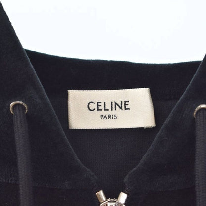 Celine Triomphe Velor Zip Up Parka Hoodie XL Black 2y143679i