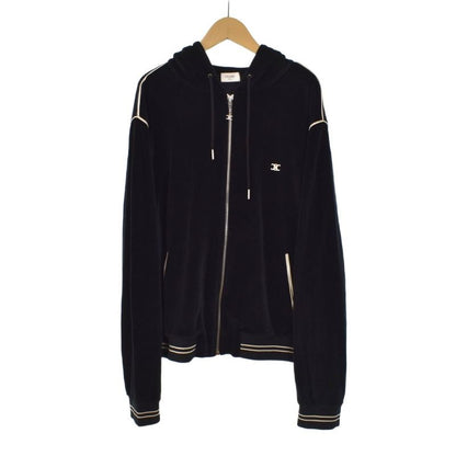 Celine Triomphe Velor Zip Up Parka Hoodie XL Black 2y143679i