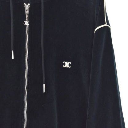 Celine Triomphe Velor Zip Up Parka Hoodie XL Black 2y143679i