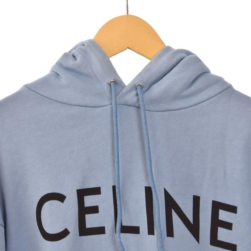 Celine Loose Hoodie Logo Pullover Parka XL Light Blue Light Blue 2y321670q