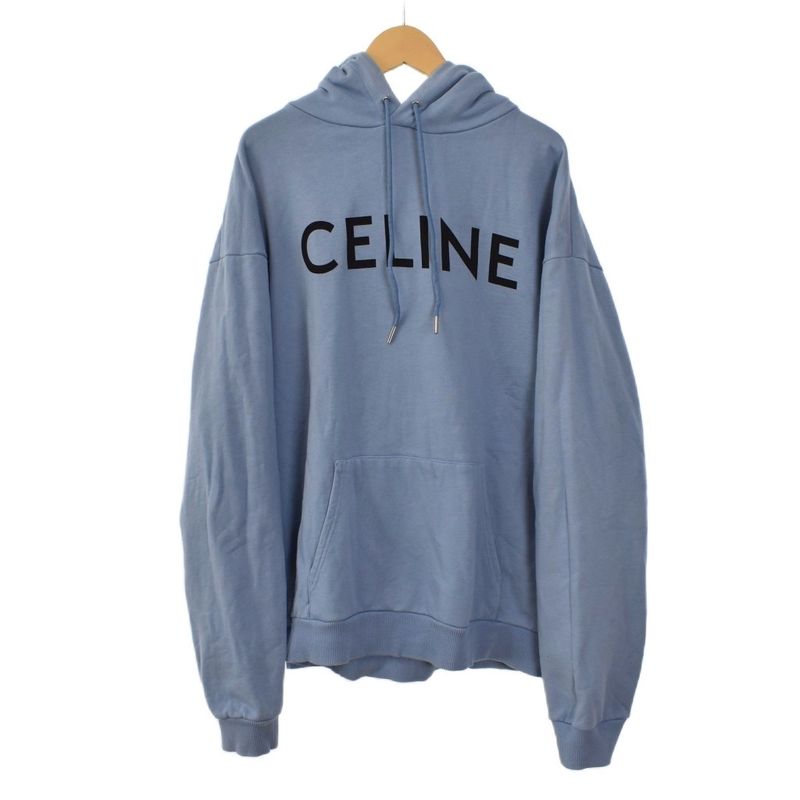 Celine Loose Hoodie Logo Pullover Parka XL Light Blue Light Blue 2y321670q