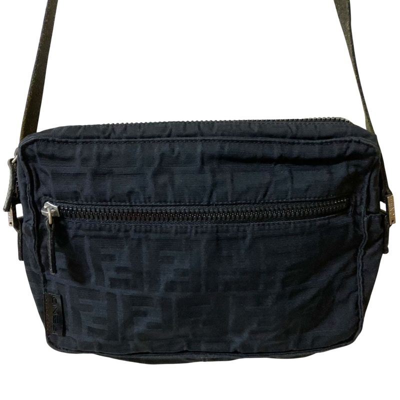 Good Quality Fendi Zucca Pattern Shoulder Bag Pouch Black Ladies Used