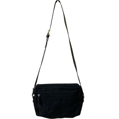 Good Quality Fendi Zucca Pattern Shoulder Bag Pouch Black Ladies Used