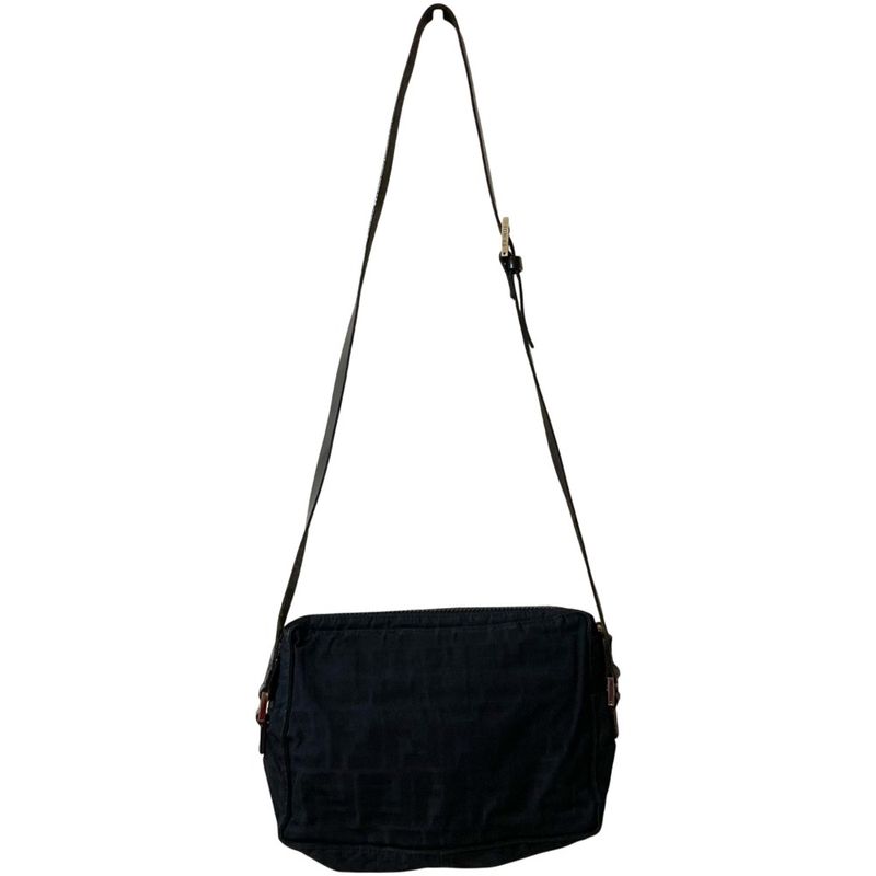 Good Quality Fendi Zucca Pattern Shoulder Bag Pouch Black Ladies Used