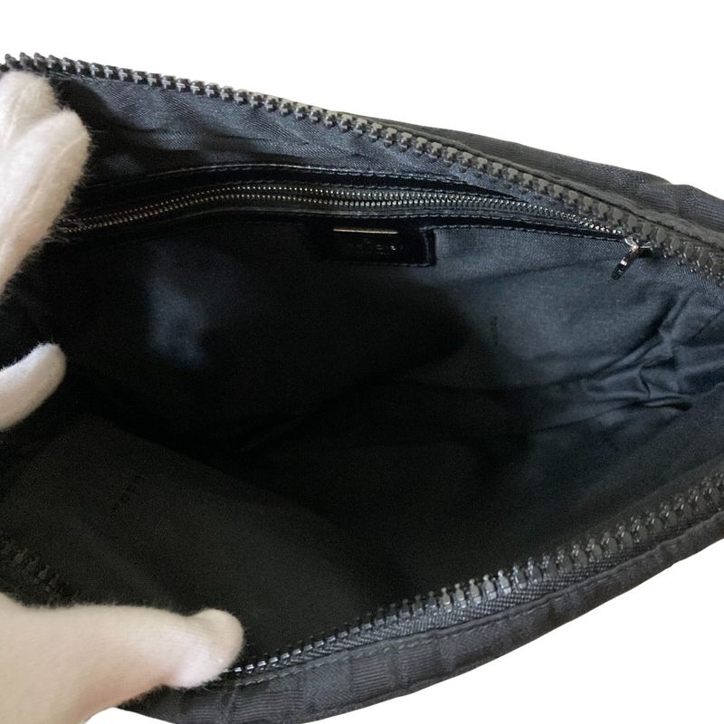 Good Quality Fendi Zucca Pattern Shoulder Bag Pouch Black Ladies Used