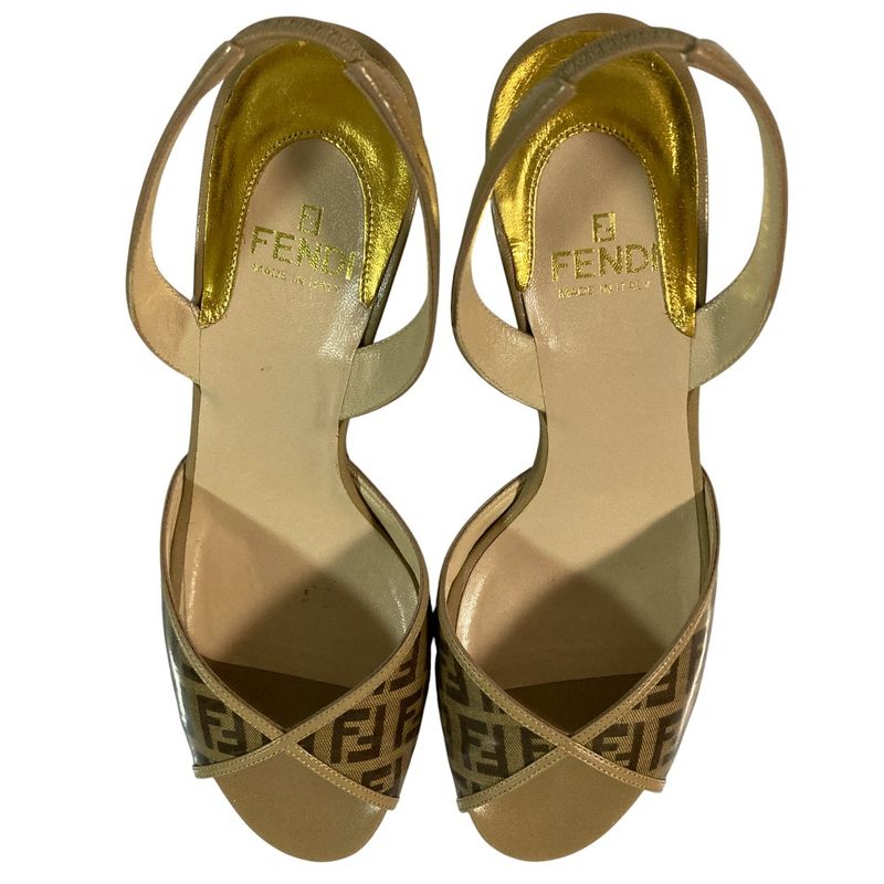 Fendi Zucca Pattern Ring Back Sandals Size 371 2 Approx 23.5cm (9.25in) Beige