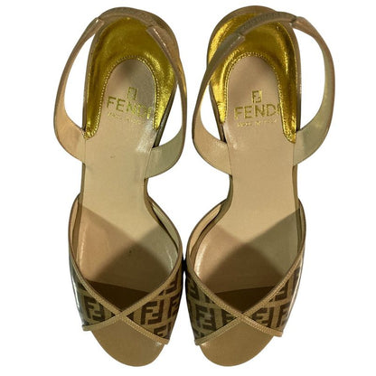 Fendi Zucca Pattern Ring Back Sandals Size 371 2 Approx 23.5cm (9.25in) Beige