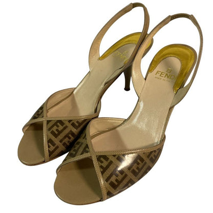 Fendi Zucca Pattern Ring Back Sandals Size 371 2 Approx 23.5cm (9.25in) Beige