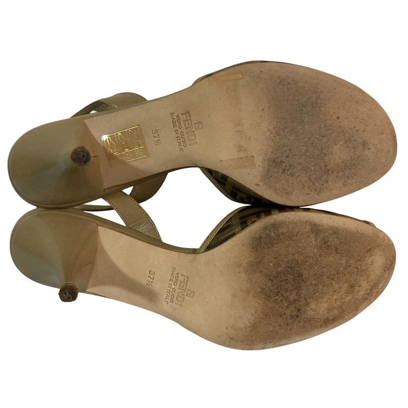 Fendi Zucca Pattern Ring Back Sandals Size 371 2 Approx 23.5cm (9.25in) Beige
