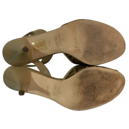 Fendi Zucca Pattern Ring Back Sandals Size 371 2 Approx 23.5cm (9.25in) Beige