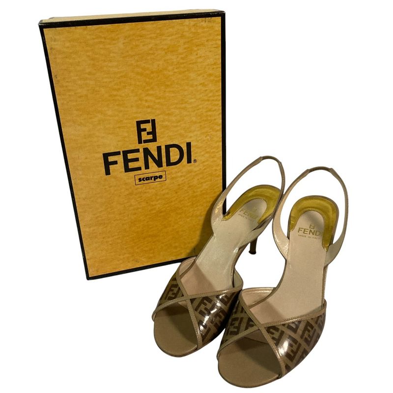 Fendi Zucca Pattern Ring Back Sandals Size 371 2 Approx 23.5cm (9.25in) Beige