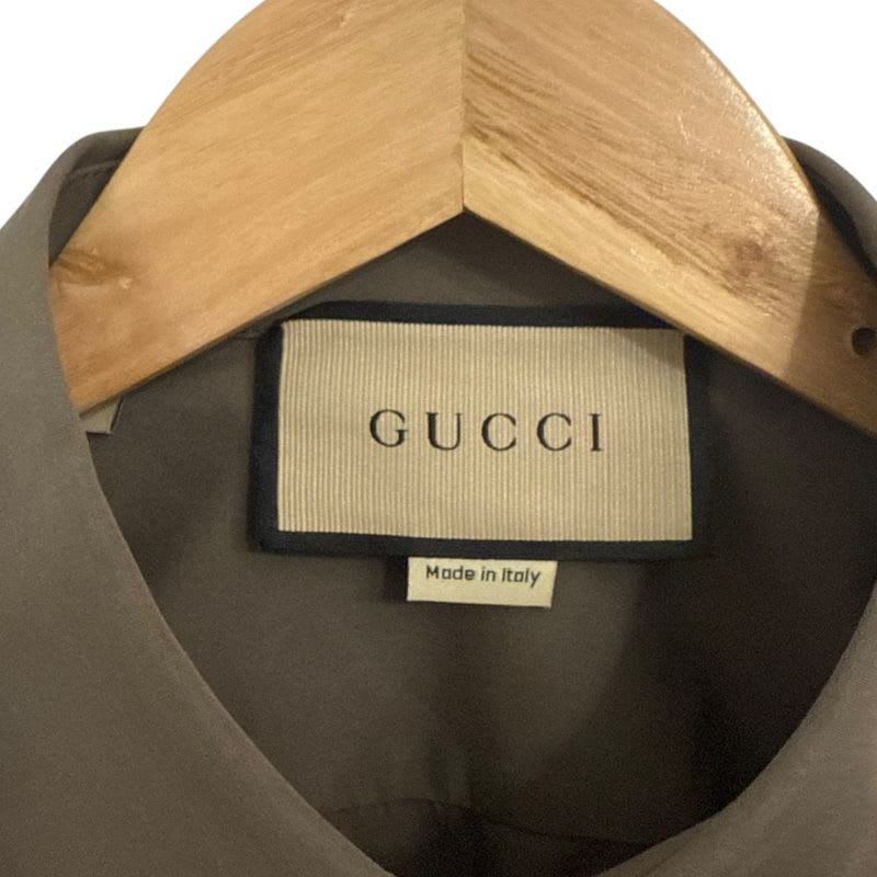 Gucci Long Sleeve Logo Embroidery Broad Shirt 40 15 3 4 Khaki Men's 24SS