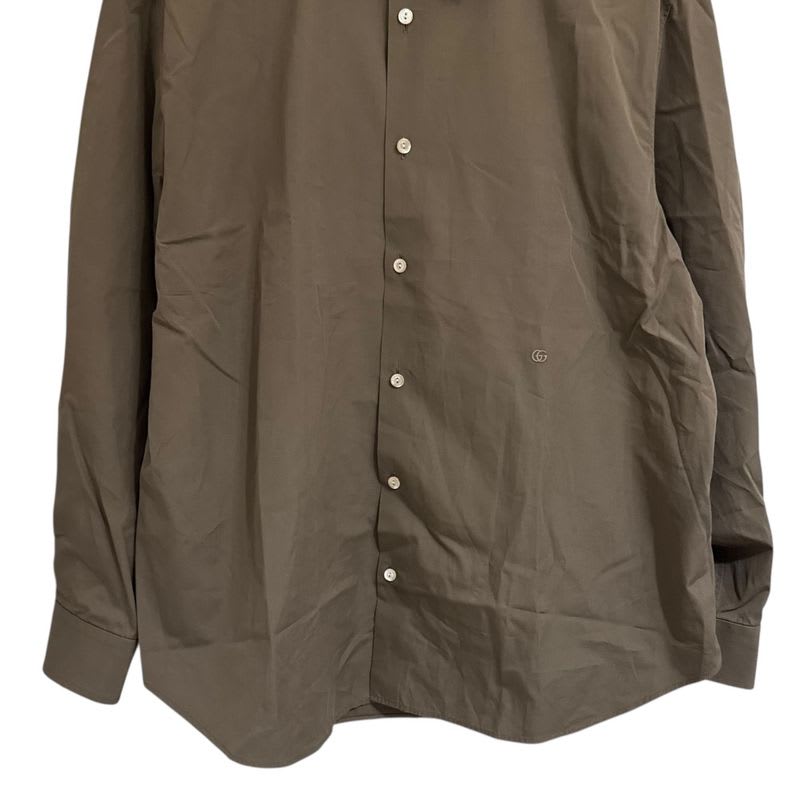Gucci Long Sleeve Logo Embroidery Broad Shirt 40 15 3 4 Khaki Men's 24SS