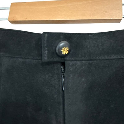 Chanel Vintage Clover Button Knee Length Suede Leather Skirt 38 Black Ladies
