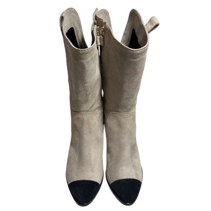 Chanel Suede Bicolor Short Boots Size 35 C 22 cm Beige