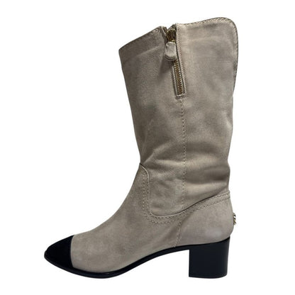 Chanel Suede Bicolor Short Boots Size 35 C 22 cm Beige