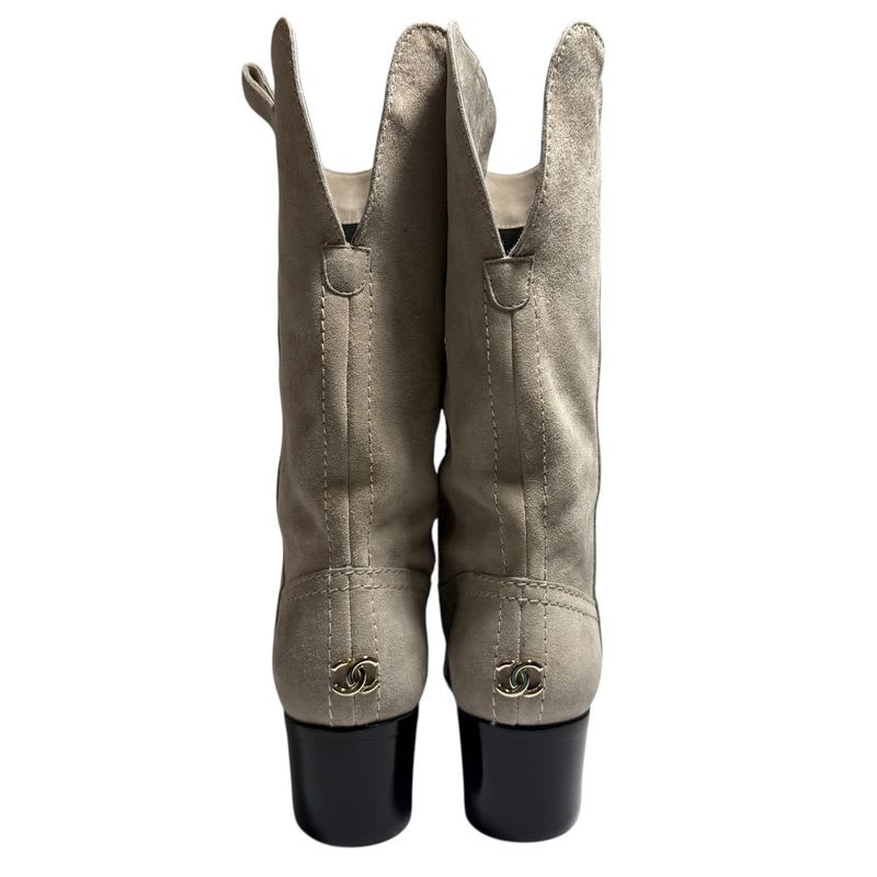 Chanel Suede Bicolor Short Boots Size 35 C 22 cm Beige