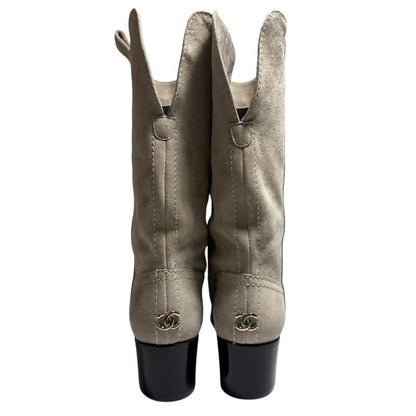 Chanel Suede Bicolor Short Boots Size 35 C 22 cm Beige