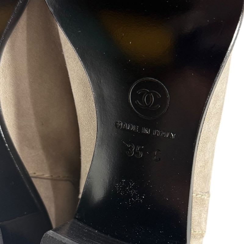 Chanel Suede Bicolor Short Boots Size 35 C 22 cm Beige