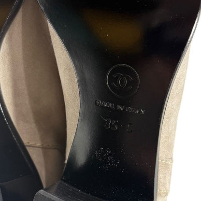 Chanel Suede Bicolor Short Boots Size 35 C 22 cm Beige