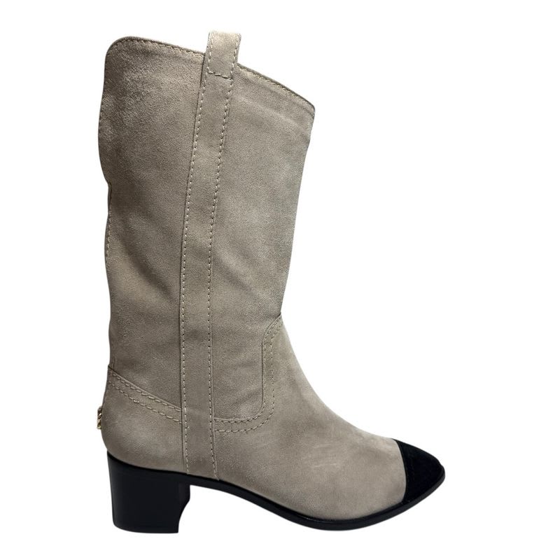Chanel Suede Bicolor Short Boots Size 35 C 22 cm Beige