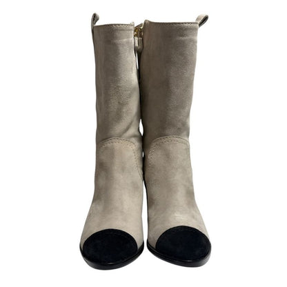 Chanel Suede Bicolor Short Boots Size 35 C 22 cm Beige