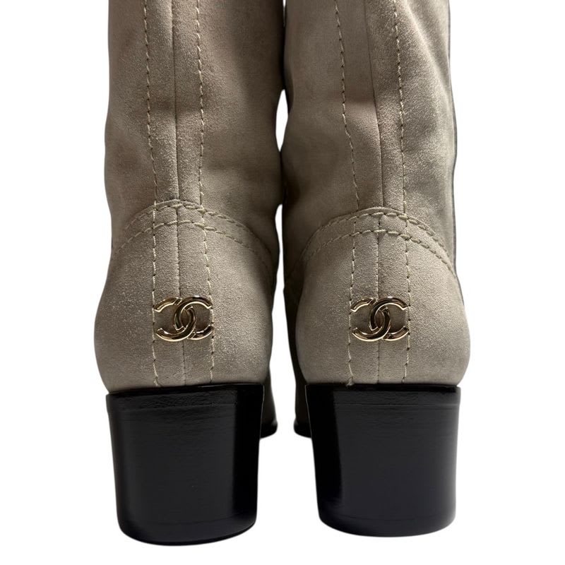 Chanel Suede Bicolor Short Boots Size 35 C 22 cm Beige