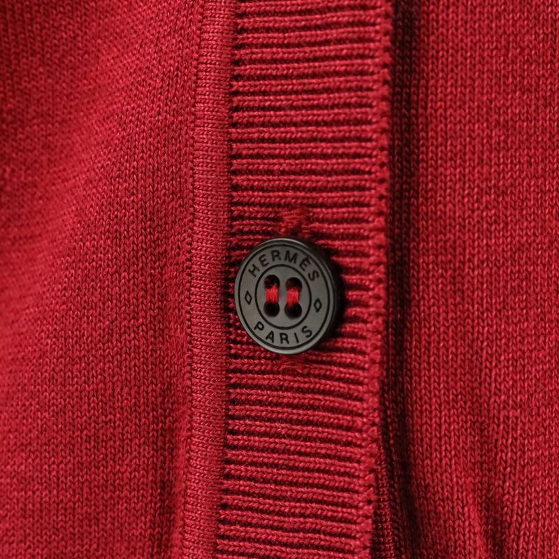 Hermes H Lift Silk Cotton Knit Cardigan 38 Red Ladies