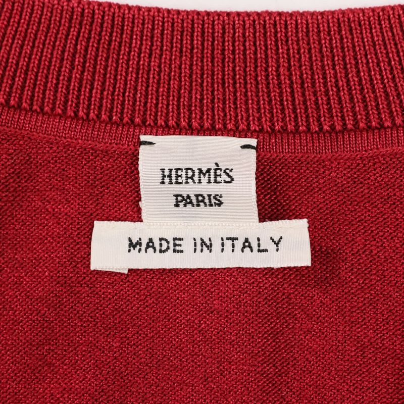 Hermes H Lift Silk Cotton Knit Cardigan 38 Red Ladies