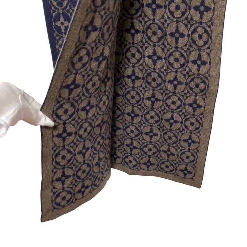 Louis Vuitton Muffler Monogram Echarpe Ski Navy Brown Mens Womens Scarf