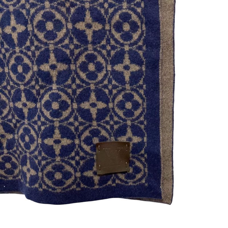 Louis Vuitton Muffler Monogram Echarpe Ski Navy Brown Mens Womens Scarf