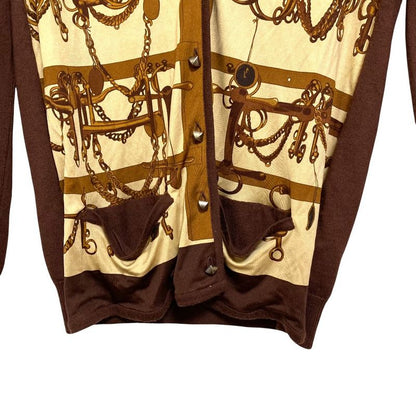 Hermes Twill Reine Medor Button Cardigan Size 38 Brown Ladies