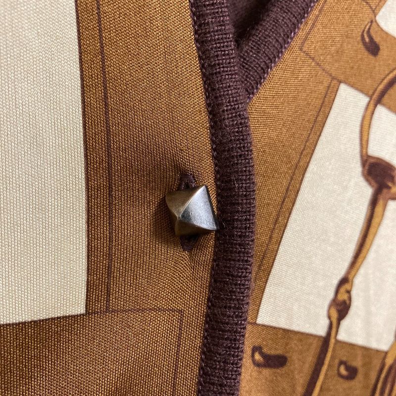 Hermes Twill Reine Medor Button Cardigan Size 38 Brown Ladies