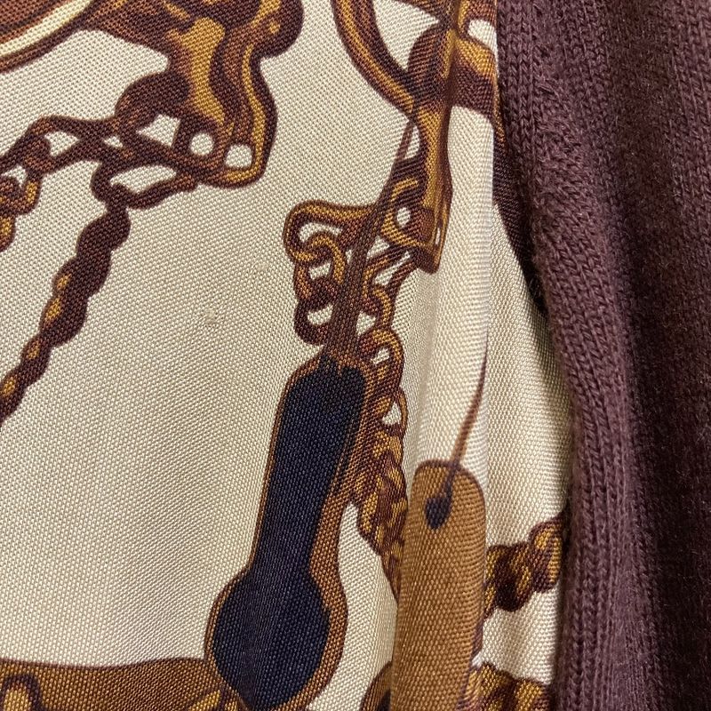 Hermes Twill Reine Medor Button Cardigan Size 38 Brown Ladies