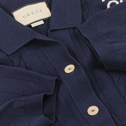 Gucci GG Intarsia Short Sleeve Knit Cardigan Size S Navy Ladies 25SS