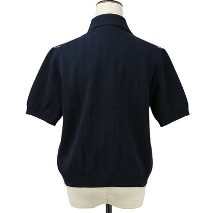 Gucci GG Intarsia Short Sleeve Knit Cardigan Size S Navy Ladies 25SS
