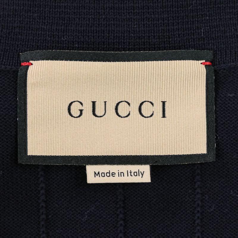 Gucci GG Intarsia Short Sleeve Knit Cardigan Size S Navy Ladies 25SS