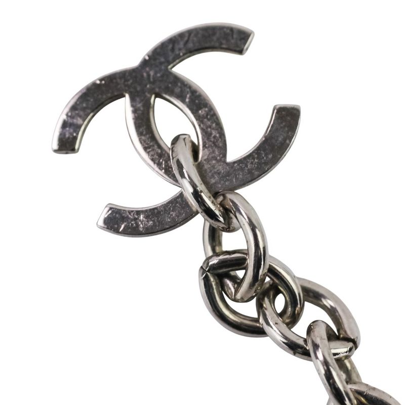 98C Chanel Camellia Coco Mark Necklace White Color Stone X Silver Color