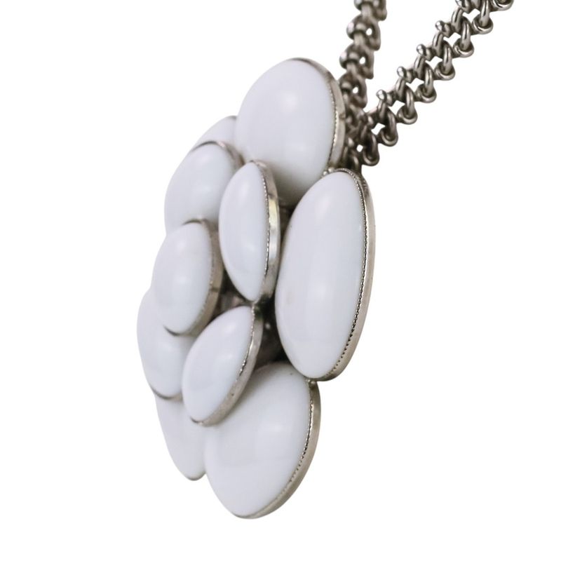 98C Chanel Camellia Coco Mark Necklace White Color Stone X Silver Color