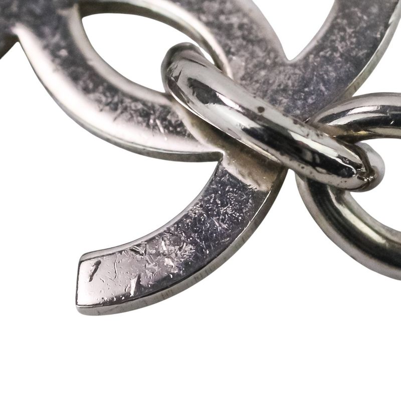 98C Chanel Camellia Coco Mark Necklace White Color Stone X Silver Color