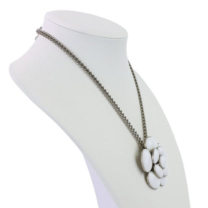 98C Chanel Camellia Coco Mark Necklace White Color Stone X Silver Color