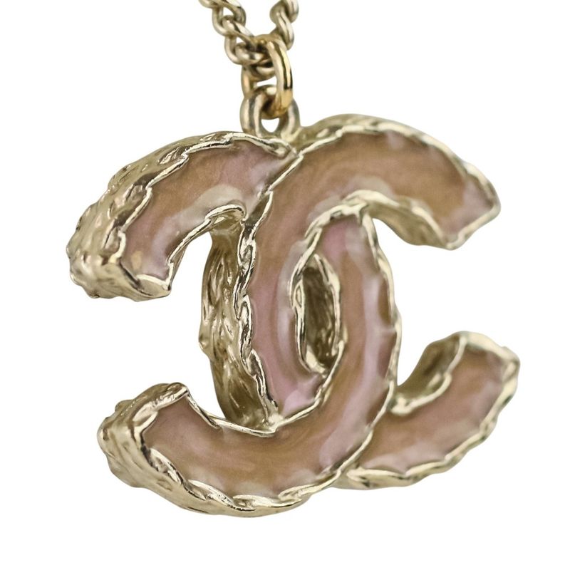 P Chanel 2WAY Reversible Coco Mark Pearl Decoration Necklace Gold Color Ladies