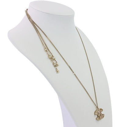 P Chanel 2WAY Reversible Coco Mark Pearl Decoration Necklace Gold Color Ladies